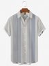 Mens Striped Print Round Hem Loose Short Sleeve Shirt