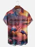 Moisture-wicking Sunset Scene Flamingo Chest Pocket Hawaiian Shirt