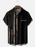 Hardaddy Mens American Flag Print Lapel Loose Short Sleeve Trendy Hawaiian Shirt