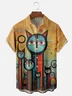 Moisture-wicking Cat Art Painted Chest Pocket Hawaiian Shirt