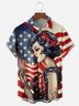 Moisture-wicking American Flag Vintage Girl Chest Pocket Hawaiian Shirt