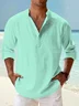 Cotton Plain Rolled-up Sleeves Henley Shirt