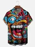 Moisture-wicking Tiki Art Illustration Chest Pocket Hawaiian Shirt