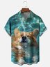 Moisture-wicking Swimming Corgi Painting Chest Pocket Hawaiian Shirt