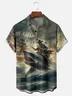 Tall Size Moisture-wicking Shark Pirate Chest Pocket Hawaiian Shirt