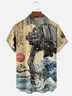 Moisture-wicking Japanese Ukiyoe Wave Robot Chest Pocket Hawaiian Shirt