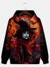 Pumpkin and Witch Hooded Long Sleeve Sweatshirt