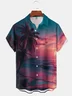 Moisture-wicking Beach Sunset Palm Tree Chest Pocket Hawaiian Shirt