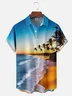 Moisture-wicking Palm Tree Beach Sunset Chest Pocket Hawaiian Shirt