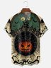 Moisture-wicking Halloween Pumpkin Spider Vintage Art Chest Pocket Hawaiian Shirt