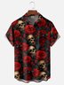 Tall Size  Moisture-wicking Rock Music Skull Drop Rose Chest Pocket Hawaiian Shirt