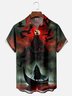 Moisture-wicking Halloween Skeleton Castle Art Painting Chest Pocket Hawaiian Shirt