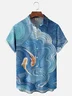 Moisture-wicking Artistic Fish Illustration Chest Pocket Hawaiian Shirt