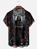 Moisture-wicking Halloween Skull Illustration Chest Pocket Hawaiian Shirt