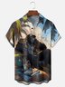 Moisture-wicking Vacation Abstract Gradient Orangutan Beach Chest Pocket Hawaiian Shirt