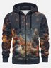 Christmas Snowman Vintage Illustration Zipper Hoodie Sweatshirt