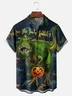 Moisture Wicking Halloween Pumpkin Dinosaur Chest Pocket Hawaiian Shirt