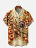 Moisture-wicking Thanksgiving Pumpkin and Turkey Chest Pocket Hawaiian Shirt