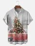 Moisture-wicking Christmas Tree Vintage Car Chest Pocket Casual Shirt
