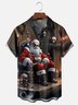 Moisture-wicking Christmas Santa Claus Skeleton Chest Pocket Casual Shirt