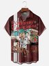 Tall Size Moisture-wicking Christmas Vintage Illustration Chest Pocket Bowling Shirt