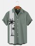 Tall Size Moisture-wicking Palm Tree Chest Pocket Bowling Shirt