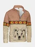 Artistic Painting Sheep Head Two-color Stitching Half-zip Pullover Sweatshirt