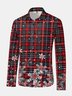 Christmas Plaid Snowflower Long Sleeve Casual Dress Shirt