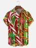 Tall Size Moisture-wicking Christmas Candy Canes Chest Pocket Casual Shirt