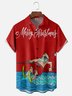 Moisture Wicking Christmas Surfing Santa Chest Pocket Casual Shirt