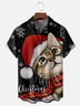 Moisture-wicking Christmas Cat Chest Pocket Casual Shirt