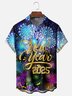 Moisture-wicking New Year Fireworks Chest Pocket Casual Shirt