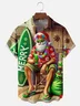 Moisture Wicking Christmas Surfing Santa Chest Pocket Casual Shirt