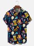Mens Mardi Gras Carnival Masks Music Guitar Print Casual Breathable Short Sleeve Hawaiian Shirts