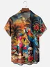 Moisture Wicking Hawaiian Pirate Flamingo Parrot Chest Pocket Casual Shirt