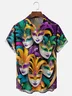 Moisture Wicking Mardi Gras Mask Chest Pocket Casual Hawaiian Shirt