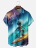 Moisture-wicking UFO Alien Surfing Chest Pocket Hawaiian Shirt