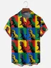Moisture-wicking Dinosaurs Multi -Color Stitching Chest Pocket Casual Shirt