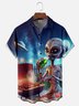 Moisture-wicking Spaceship Alien Barbecue Soda Chest Pocket Casual Shirt