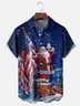 Moisture-wicking American Flag Christmas Santa Chest Pocket Patriotic Shirt