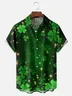Moisture-wicking St. Patrick's Day Four Leaf Clover Green Art Chest Pocket Hawaiian Shirt