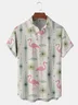 Tall Size Moisture-wicking Flamingo Geomatric Chest Pocket Hawaiian Shirt