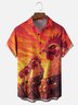 Moisture-wicking Rooster Animal Sunset Chest Pocket Casual Shirt