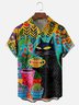 Moisture-wicking Cat Floral Chest Pocket Hawaiian Shirt
