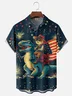 Moisture-wicking American Flag Cat Rides Dinosaur Chest Pocket Casual Shirt