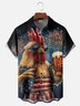 Moisture-wicking American Flag Rooster Beer Chest Pocket Casual Shirt