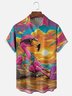 Moisture-wicking Palm Tree Flamingo Chest Pocket Hawaiian Shirt