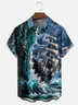 Moisture-wicking Pirate Ship Ocean Waves Chest Pocket Casual Shirt