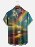 Moisture-wicking Fun Dreamy Beach Rainbow Chest Pocket Hawaiian Shirt