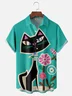 Moisture-wicking Floral Cat Chest Pocket Hawaiian Shirt